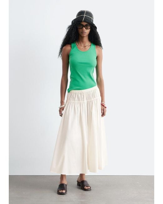 & Other Stories White Cotton Drawstring Midi Skirt