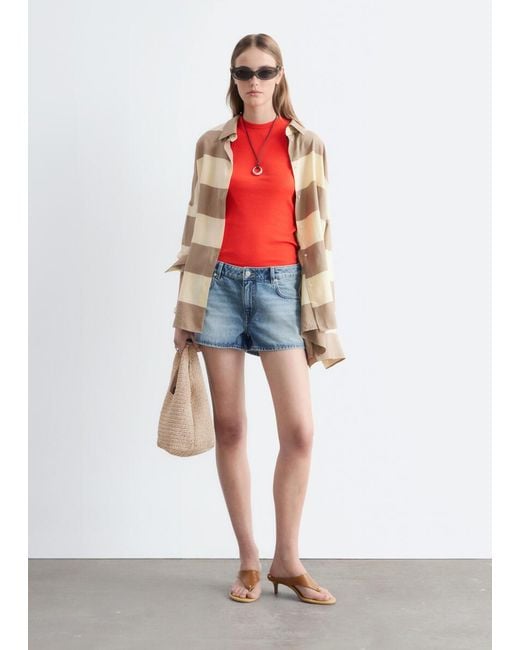 & Other Stories Red Low-Waist Denim Mini Shorts