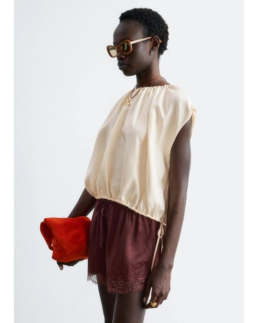 & Other Stories White Drawstring Silk Top