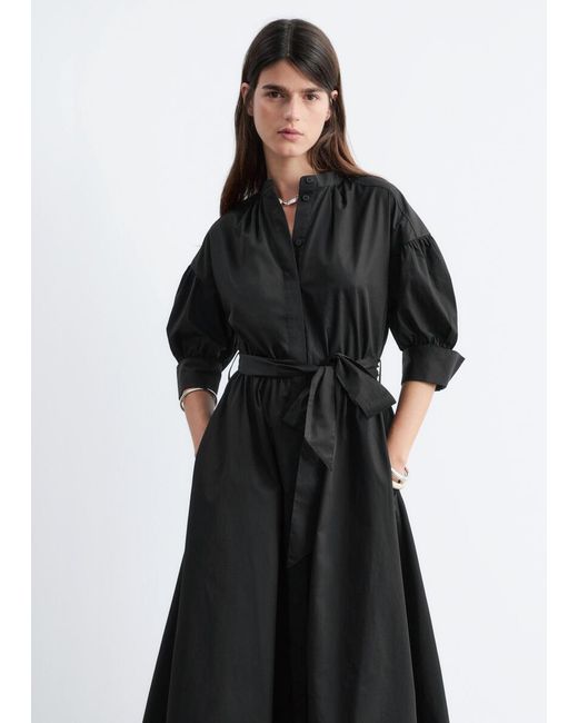 & Other Stories Black Belted Cotton Dress