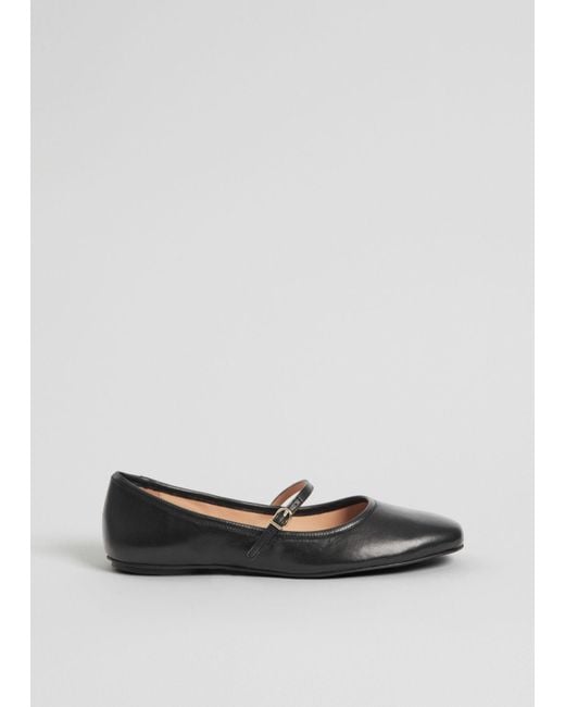 & Other Stories White Mary Jane Leather Ballerina Flats