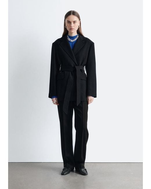 & Other Stories Blue Wool Tie-Belt Blazer