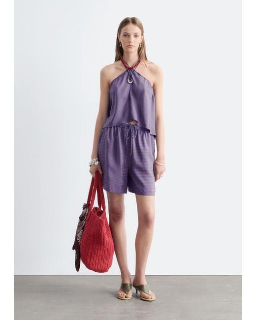 & Other Stories Purple Silk Halterneck Top