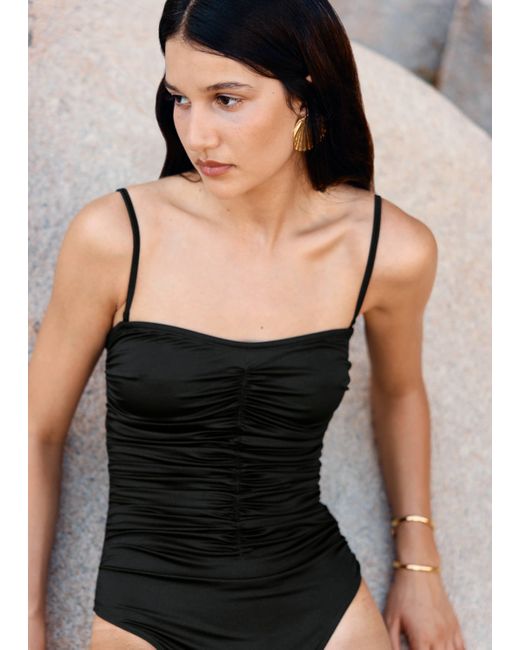 & Other Stories Black Ruched Swimsuit