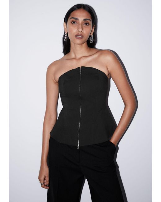 & Other Stories Black Flared Bustier Top