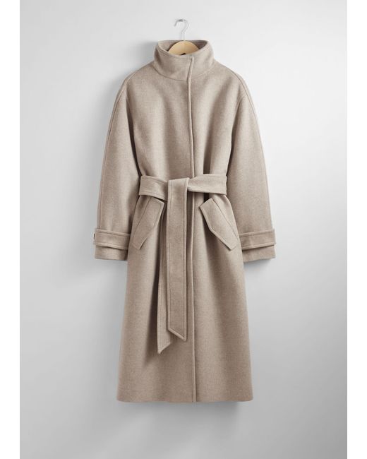 & Other Stories Natural Relaxed Belted Wool Coat
