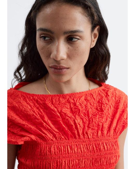 & Other Stories Red Smocked Boatneck Top