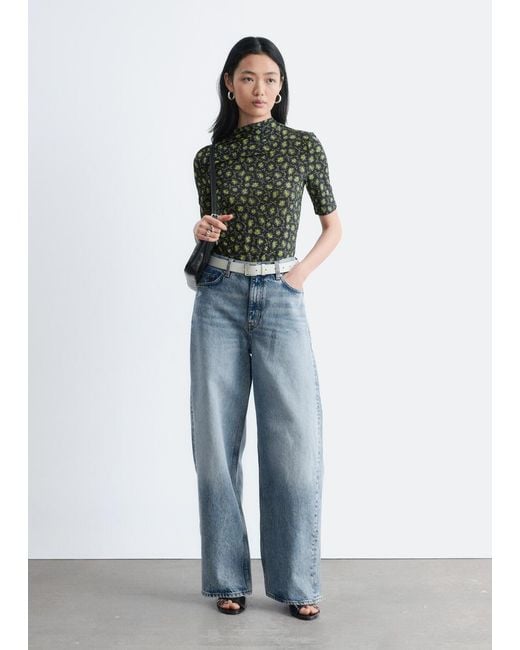& Other Stories Black Short-Sleeve Mock-Neck Top
