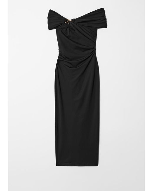 & Other Stories Black Schulterfreies Maxikleid