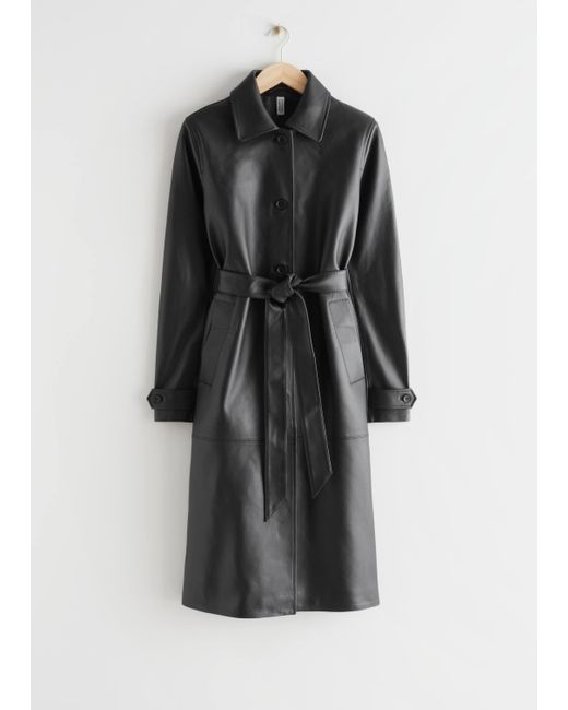 & Other Stories Black Belted Leather Coat