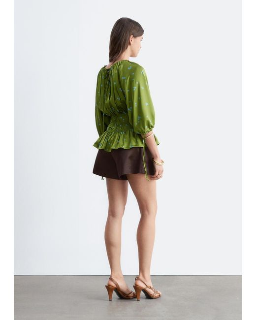 & Other Stories Green Smocked Blouse
