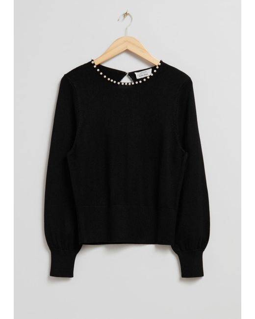 & Other Stories Black Pearl Bead-trimmed Jumper