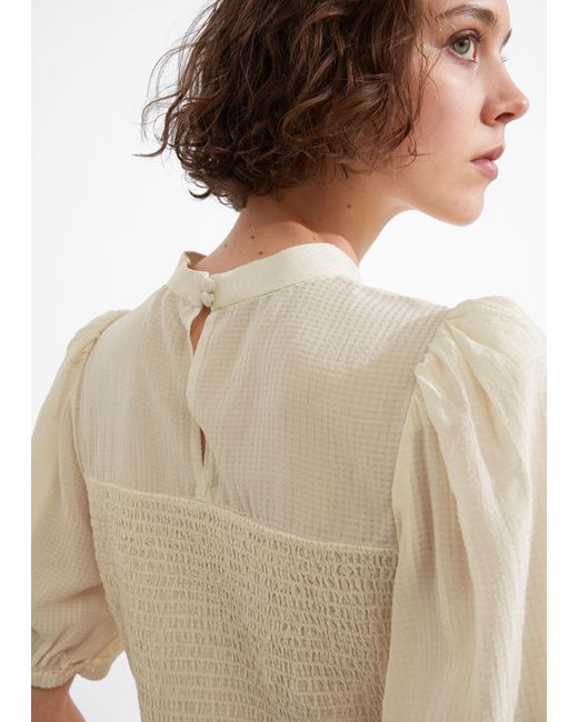 & Other Stories Natural Smocked Peplum Blouse