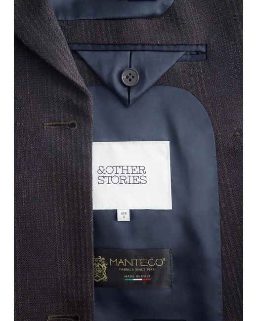 & Other Stories Blue Double-Breasted Cotton-Wool Coat