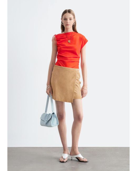 & Other Stories Red Cotton One-Shoulder Top