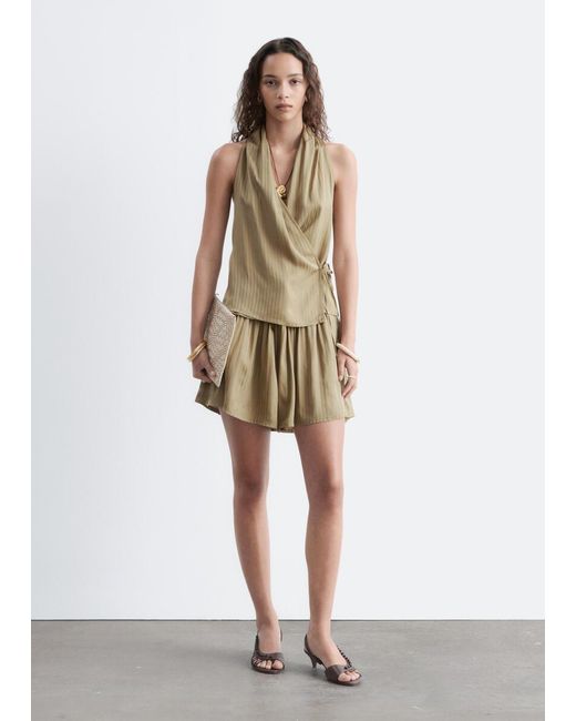 & Other Stories Natural Pleated Neck Wrap Top