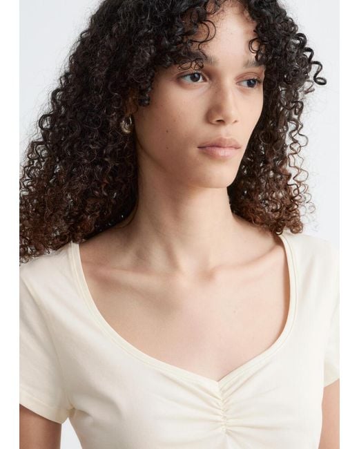 & Other Stories White Ruched Bust Jersey Top