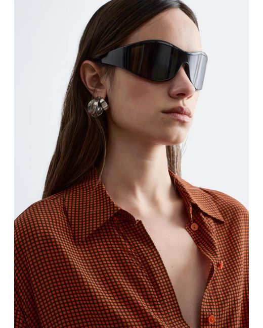 & Other Stories White Checked Drawstring Shirt