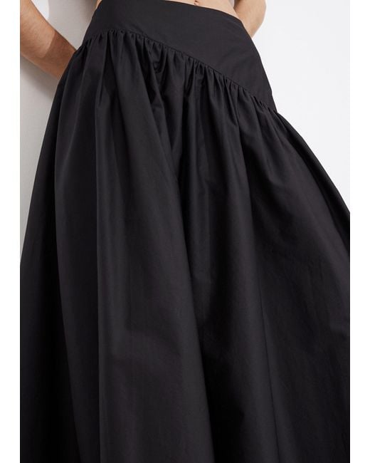 & Other Stories Black Gathered Midi Skirt