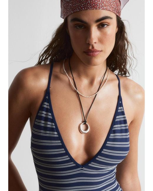 & Other Stories Blue Cross-Back V-Neck Swimsuit
