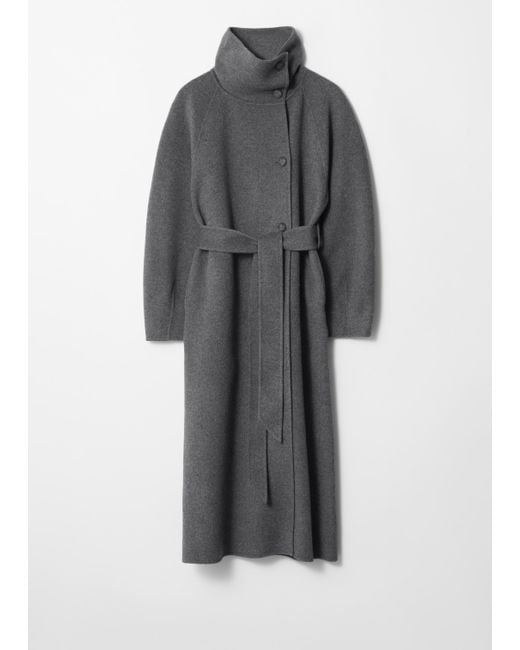 & Other Stories Gray Funnel-Collar Wool Coat