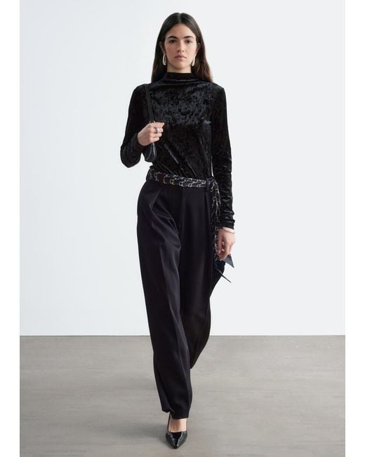 & Other Stories Black Velvet Mock Neck Top
