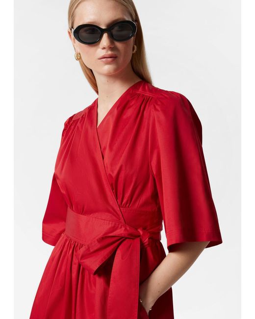 & Other Stories Red Wrap Midi Dress