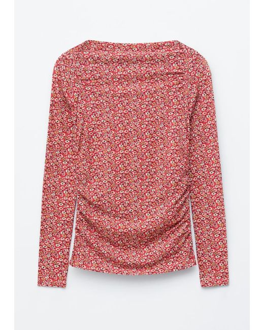 & Other Stories Red Ruched Floral Top