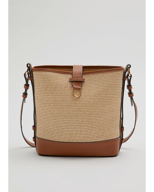 & Other Stories Natural Leather Trimmed Straw Bucket Bag