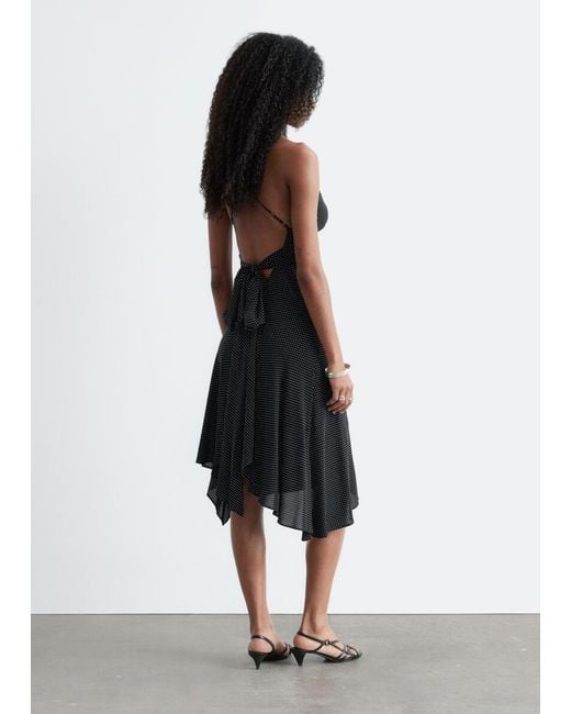 & Other Stories Dotted Slip Midi Dress in Black