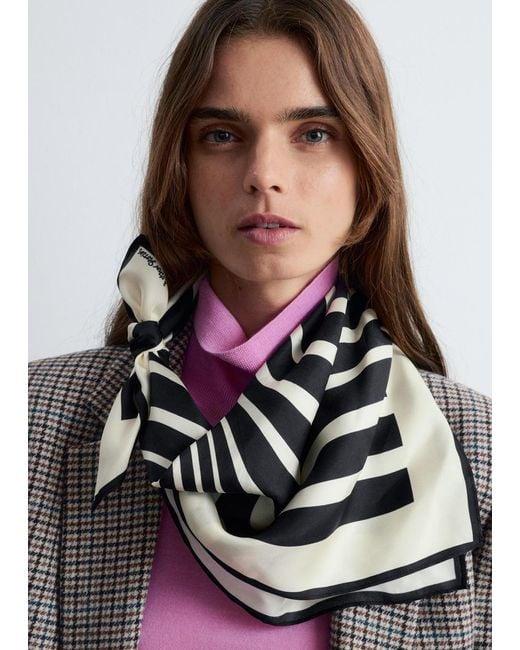 & Other Stories Black Graphic-Print Square Silk Scarf