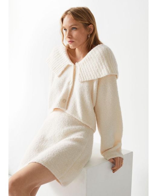 & Other Stories Wool Collared Bouclé Knit Cardigan in White Lyst