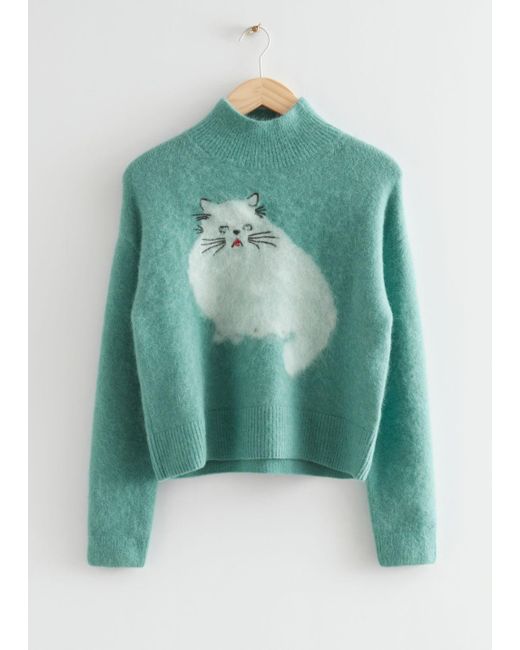 & Other Stories Wool Jacquard Cat Motif Jumper in Green Lyst