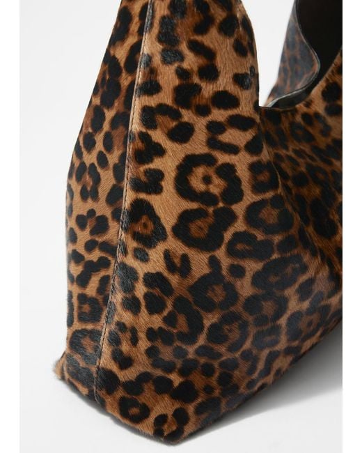 & Other Stories Brown Leopard-Print Leather Tote Bag