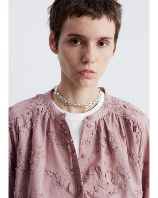& Other Stories Pink Voluminous Floral-Appliqué Blouse