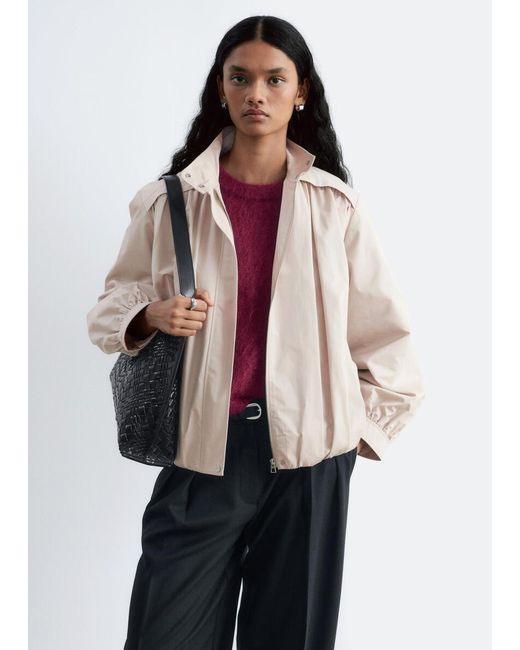 & Other Stories White Gathered Stand-Collar Jacket