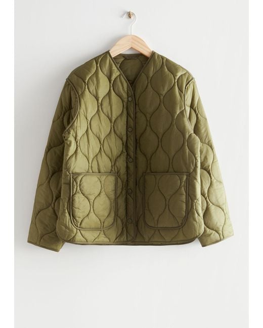 & Other Stories Green Oversized Wave Quilted Jacket
