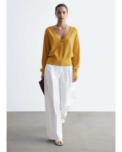 & Other Stories Yellow V-Neck Cotton Jumper