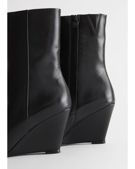 & Other Stories Black Leather Wedge Ankle Boots
