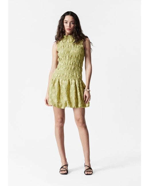 & Other Stories Green Smock Mini Dress