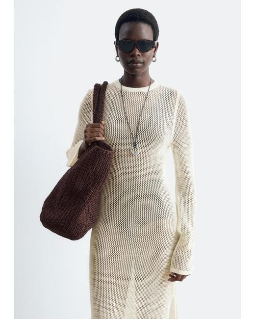 & Other Stories White Open-Knit Cotton Dress