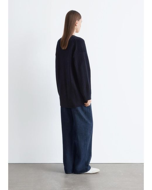 & Other Stories Blue Rib-Knit Cardigan