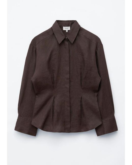 & Other Stories Red Pleated-Waist Linen Shirt