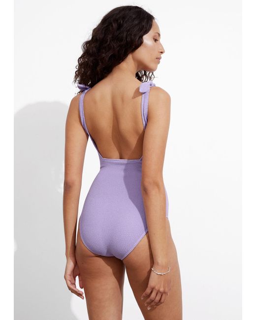 & Other Stories Purple Textured Bow Tie Swimsuit