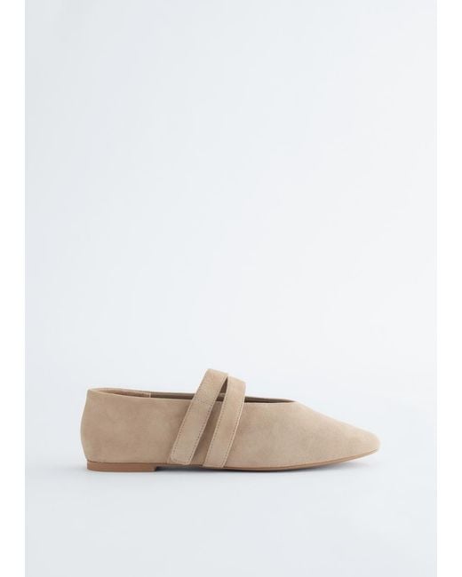 & Other Stories White Cross-Strap Suede Ballet Flats