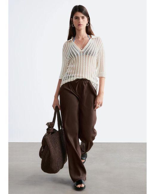 & Other Stories Brown Satin Pull-On Trousers