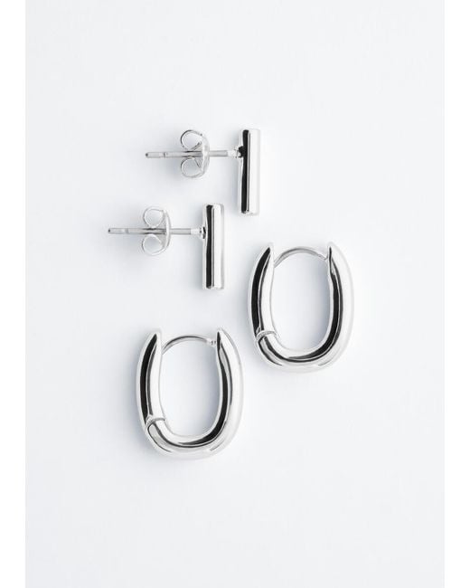& Other Stories White Polished Brass Earring Set