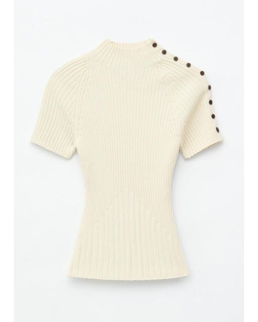 & Other Stories Blue Mock-Neck Ribbed Top