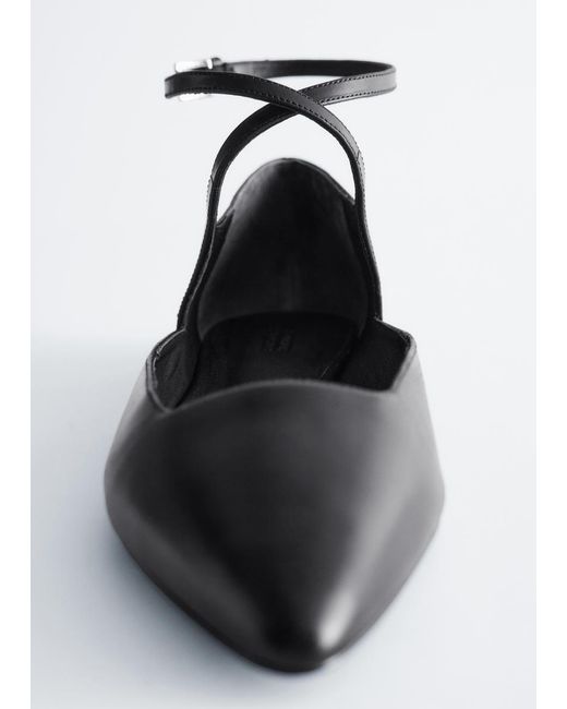 & Other Stories Black Leather Cross-Strap Ballet Flats