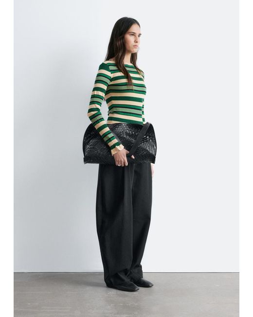 & Other Stories Green Long-Sleeve Ribbed Top